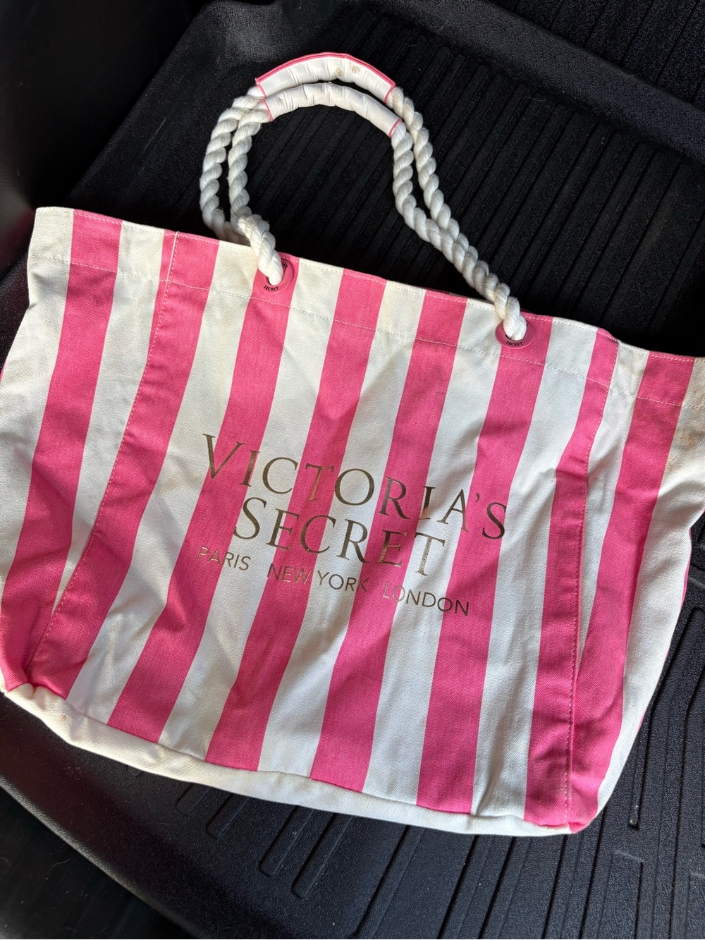 Victoria’s Secret Pink White Striped Beach Tote Bag